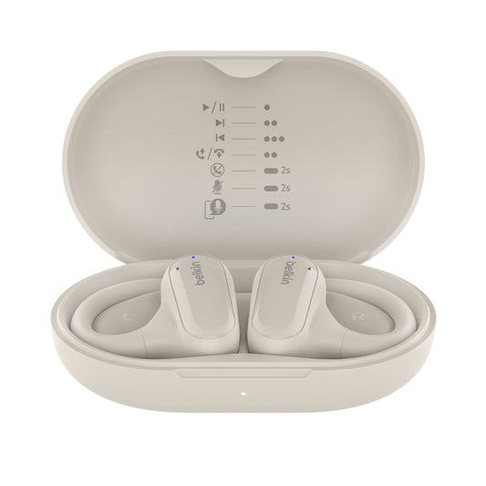 BELKIN SoundForm ClearFit Open-Ear Wireless Earbuds| Bluetooth Headphones w/ Sound Awareness, for Sports, Outdoor Activities, WorkOuts, Clear Calls and Music, for iOS & Android - White