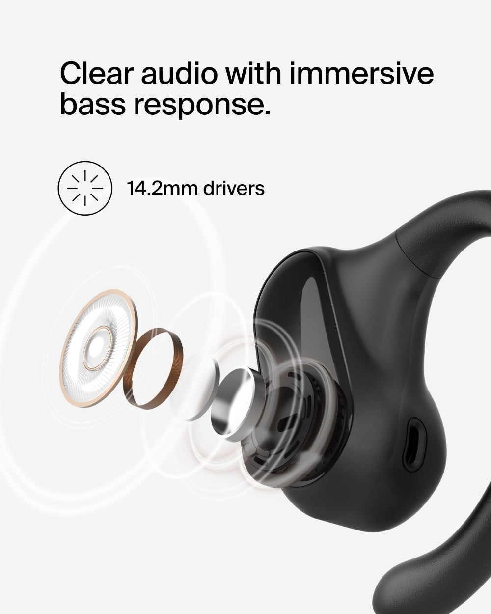 BELKIN SoundForm ClearFit Open-Ear Wireless Earbuds| Bluetooth Headphones w/ Sound Awareness, for Sports, Outdoor Activities, WorkOuts, Clear Calls and Music, for iOS & Android - Black