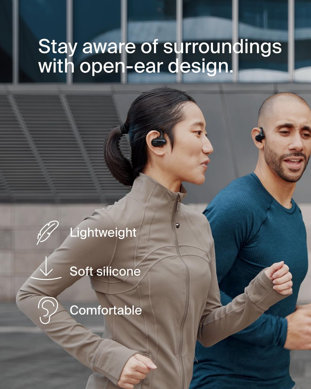 BELKIN SoundForm ClearFit Open-Ear Wireless Earbuds| Bluetooth Headphones w/ Sound Awareness, for Sports, Outdoor Activities, WorkOuts, Clear Calls and Music, for iOS & Android - Black