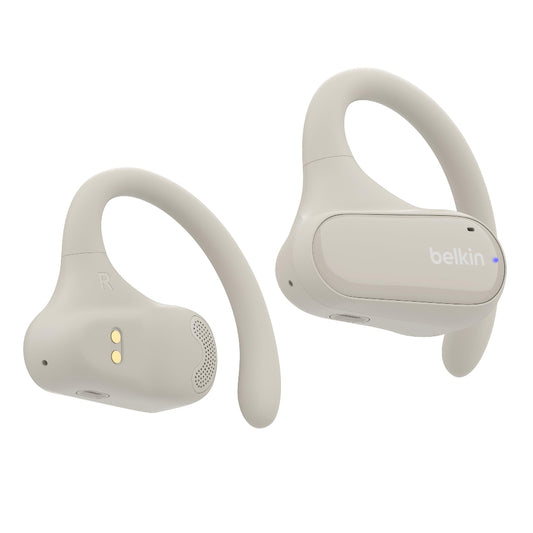 BELKIN SoundForm ClearFit Open-Ear Wireless Earbuds| Bluetooth Headphones w/ Sound Awareness, for Sports, Outdoor Activities, WorkOuts, Clear Calls and Music, for iOS & Android - White
