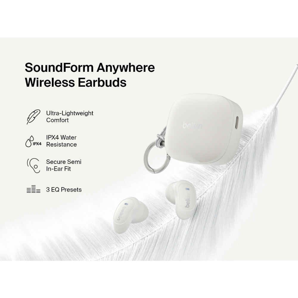 Belkin SoundForm Anywhere Wireless Earbuds, Bluetooth Earphones with Long-Lasting Comfort, IPX4 Waterproof Lightweight Earbuds for iPhone, iPad, Tablet, Laptop, Biking, Running & More - Cream