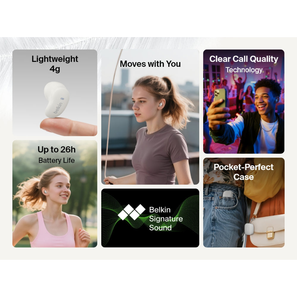 Belkin SoundForm Anywhere Wireless Earbuds, Bluetooth Earphones with Long-Lasting Comfort, IPX4 Waterproof Lightweight Earbuds for iPhone, iPad, Tablet, Laptop, Biking, Running & More - Cream