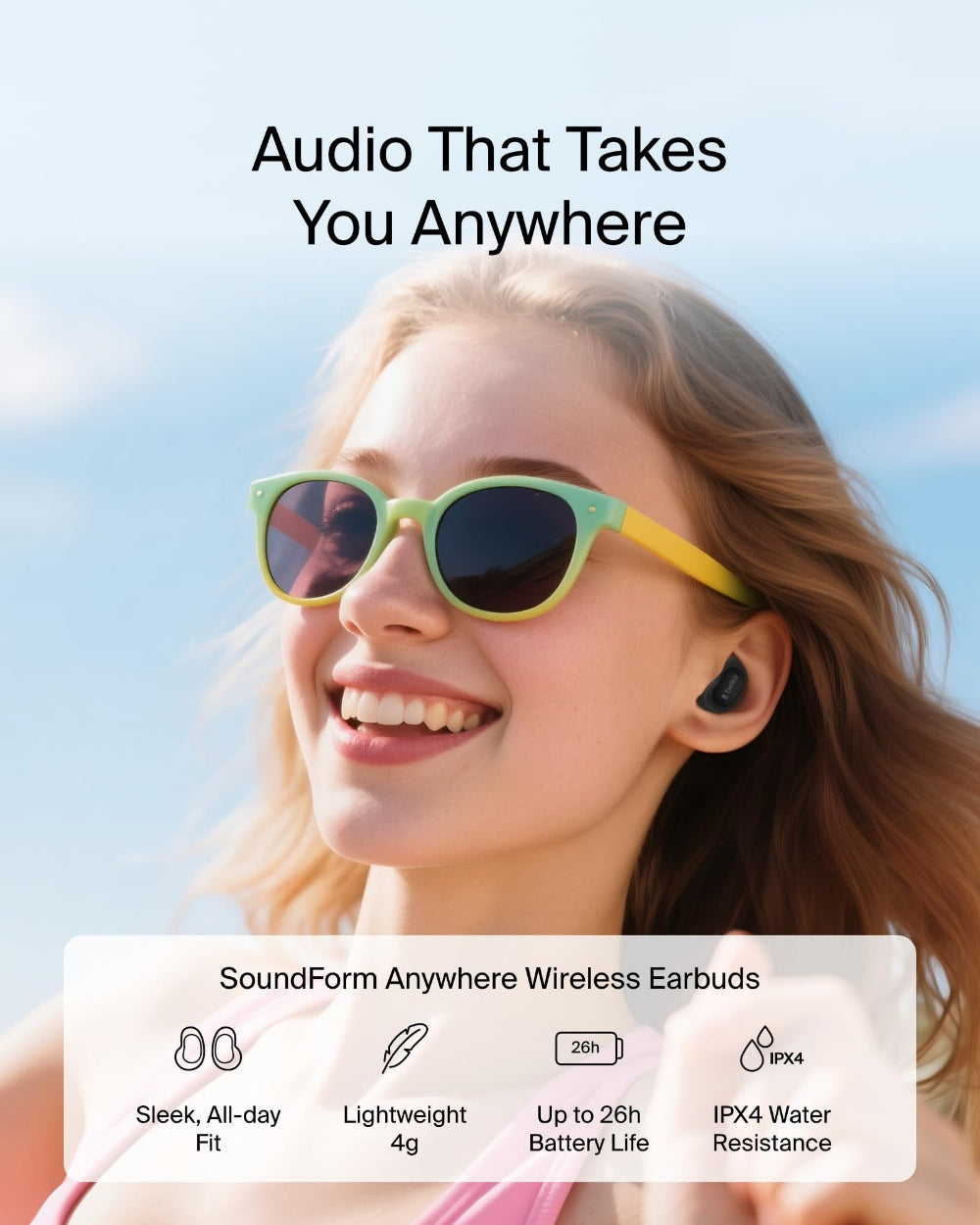 Belkin SoundForm Anywhere True Wireless Earbuds, Bluetooth 5.3, 26-Hour Battery, Multipoint Connection, IPX4 Water Resistant, Black