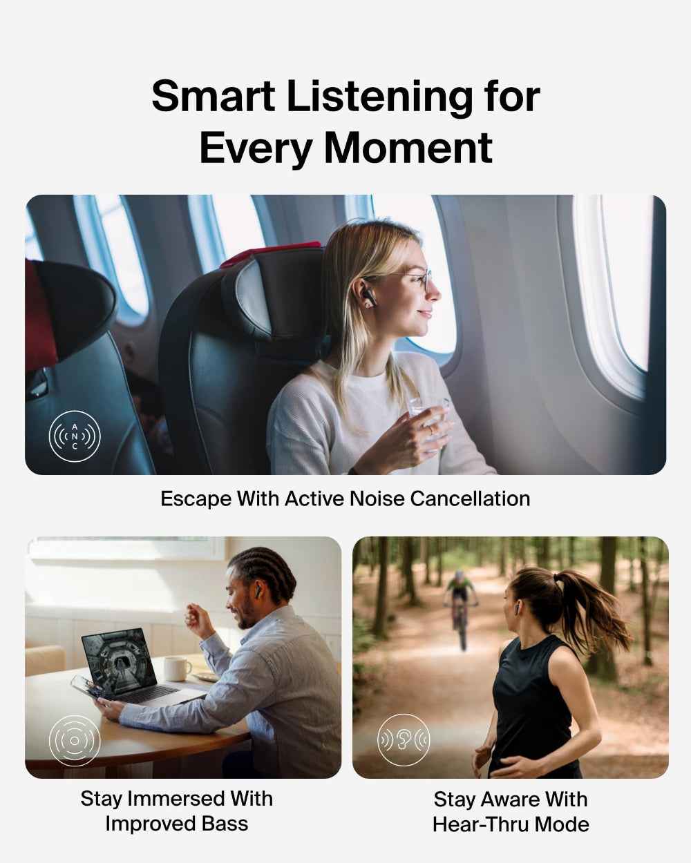 Belkin SoundForm Rhythm ANC Noise-Cancelling Earbuds| 8Hrs Playtime + 20Hrs w/ Charging Case, Clear Calls & Deep Bass, Lightweight Design & Water Resistant, Black