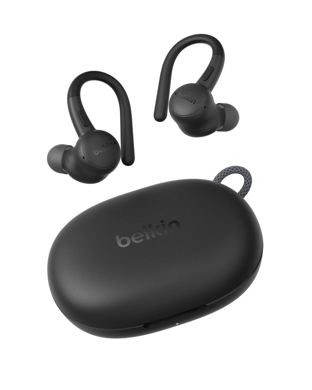 Belkin SoundForm ActiveFit True Wireless Earbuds, Secure Silicone Ear Hooks, 36-Hour Battery, IP54 Dust & Water Resistance, Hear-Thru Mode, Black