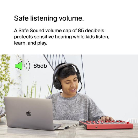 Belkin SoundForm Inspire Kids Over Ear Bluetooth Headset| Volume Safe 85dB, 35Hrs Playtime, USB-C Fast Charging, Wired/Wireless Use, for Music & On-Line Class, works w/ Apple, Samsung, HP - Black