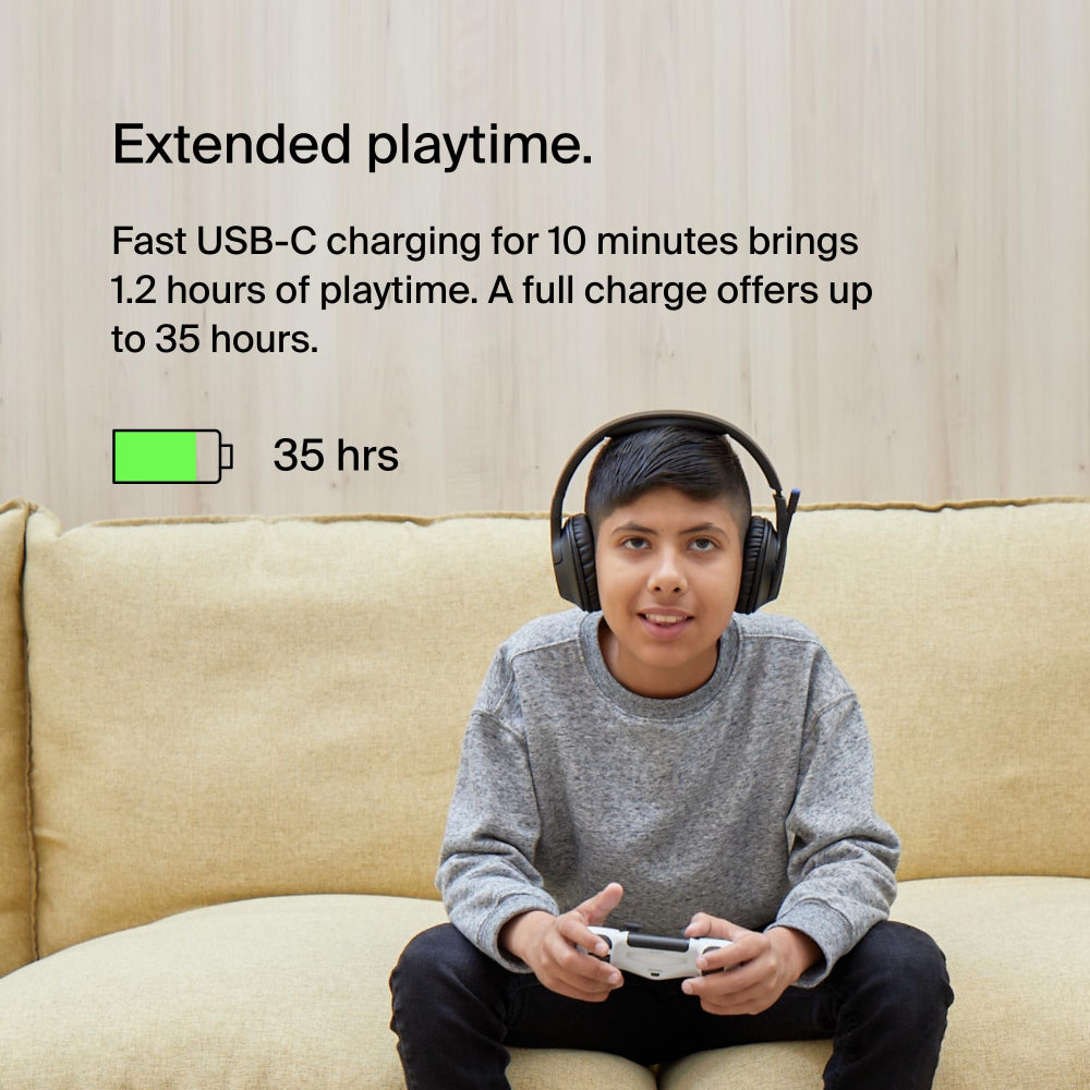 Belkin SoundForm Inspire Kids Over Ear Bluetooth Headset| Volume Safe 85dB, 35Hrs Playtime, USB-C Fast Charging, Wired/Wireless Use, for Music & On-Line Class, works w/ Apple, Samsung, HP - Black