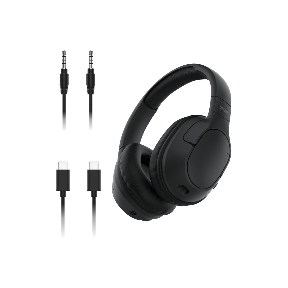 سماعات رأس لاسلكية من بيلكين، صوت محيطي، تغطي الأذن، لون أسود