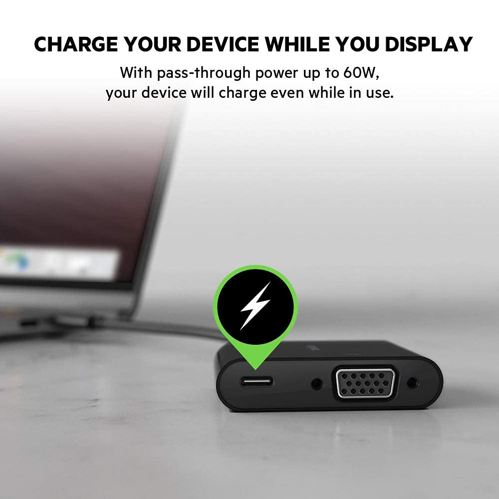 محول طاقة بيلكين USB-C إلى VGA بقدرة 60 واط - أسود
