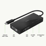محول BELKIN من USB-C إلى HDMI وVGA وUSB-A وGigabit Ethernet وUSB-C PD (للنقل والشحن) - أسود