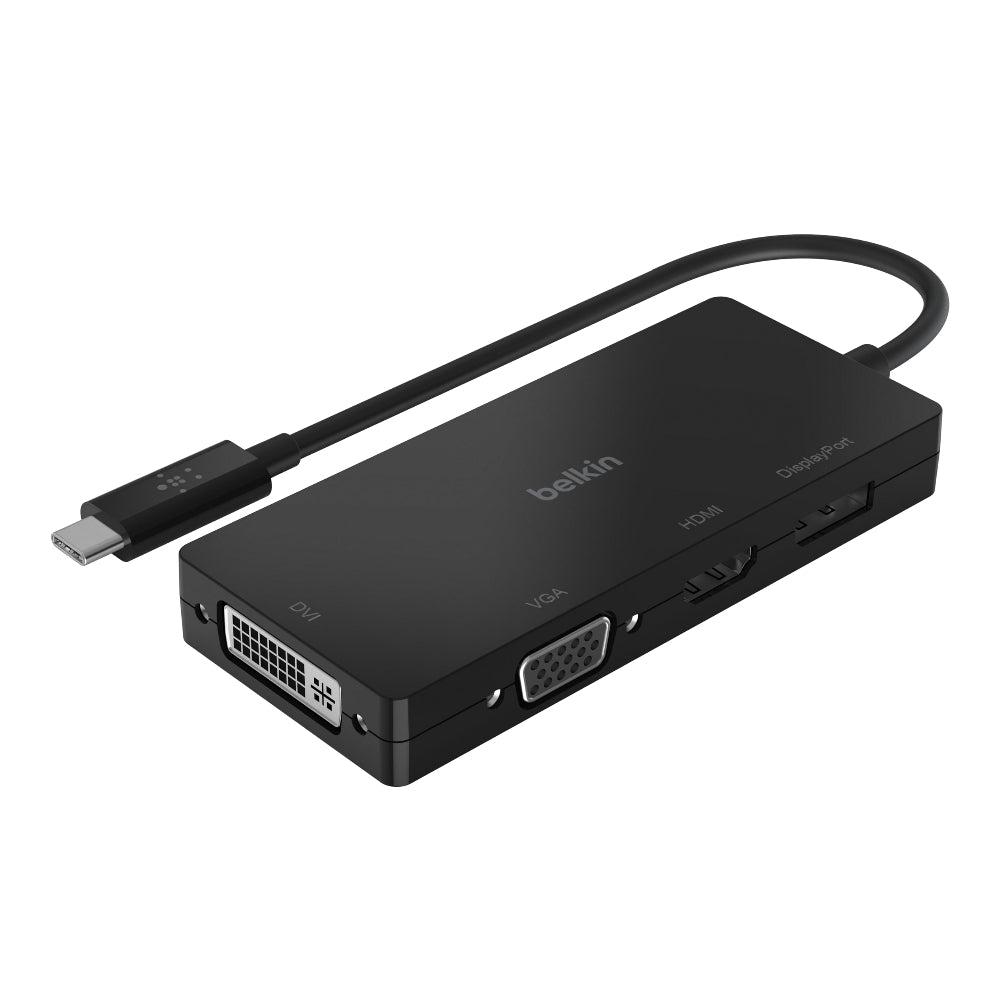 محول BELKIN من USB-C إلى HDMI وVGA وUSB-A وGigabit Ethernet وUSB-C PD (للنقل والشحن) - أسود
