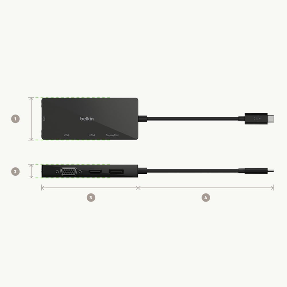 محول BELKIN من USB-C إلى HDMI وVGA وUSB-A وGigabit Ethernet وUSB-C PD (للنقل والشحن) - أسود