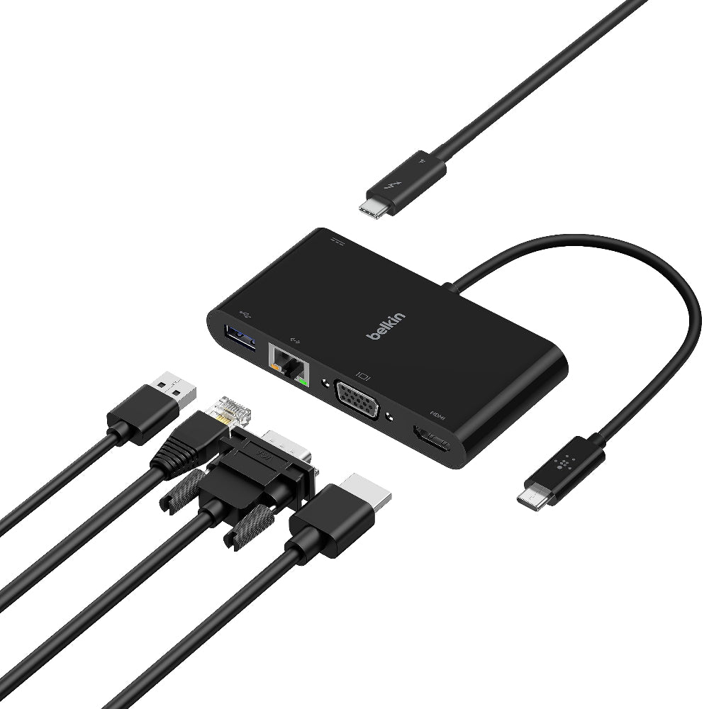 Belkin - USB-C to HDMI, VGA, USB-A and Gigabit Ethernet - Black