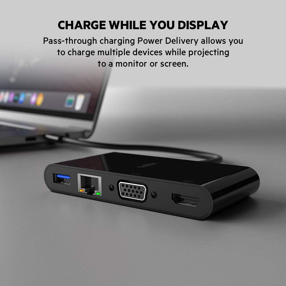 Belkin - USB-C to HDMI, VGA, USB-A and Gigabit Ethernet - Black