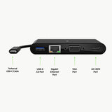 Belkin - USB-C to HDMI, VGA, USB-A and Gigabit Ethernet - Black