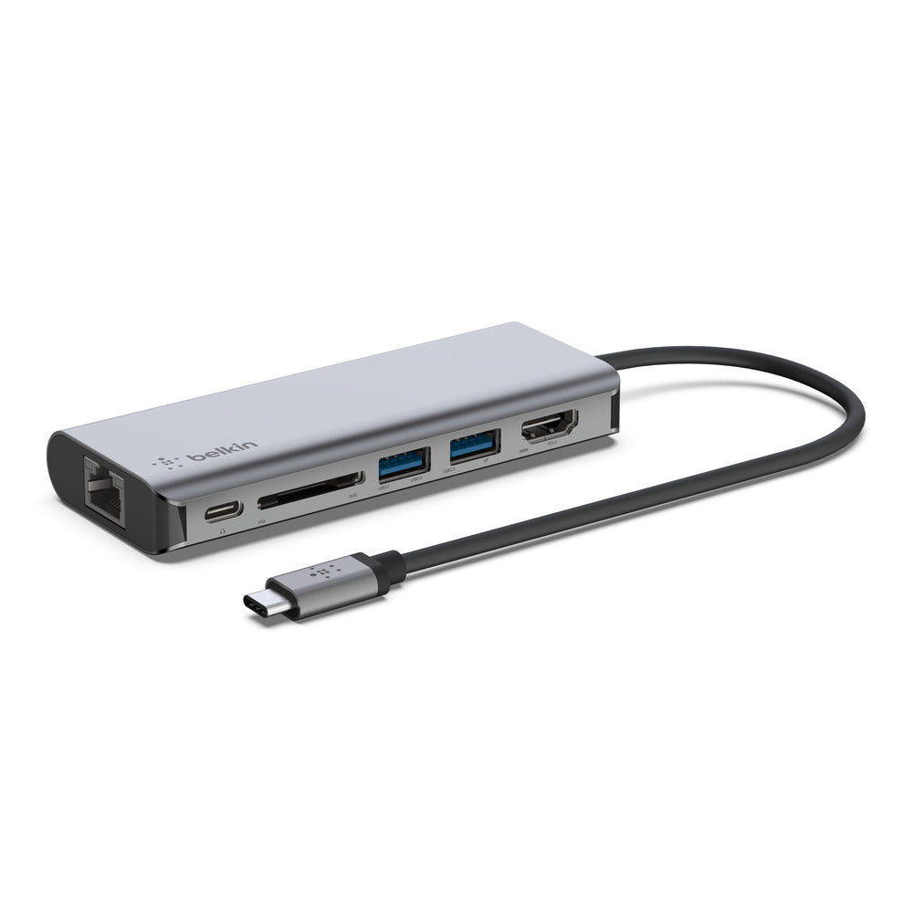 [OPEN BOX] BELKIN Connect USB-C 6-in-1 Multiport Hub - HDMI 4K, Ethernet Port, SD Card Slot, 100W USB-C PD 3.0, 2x USB-A 3.0, 5 Gbps Bandwidth - Gray