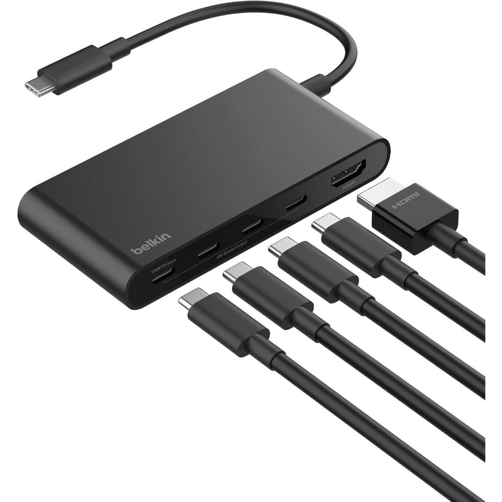 Belkin USB C Hub, 5-Port Hub w/ 4K HDMI Display @ 60Hz, 100W Power Delivery, Fast Data Transfer 10Gbps, USB C Multiport Adapter - Compatible with MacBook, iPad Pro, Chromebook, & More