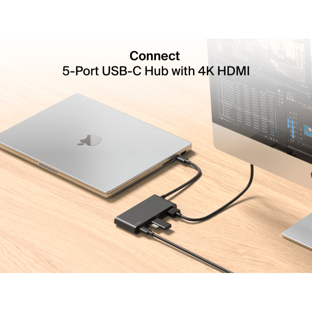 Belkin USB C Hub, 5-Port Hub w/ 4K HDMI Display @ 60Hz, 100W Power Delivery, Fast Data Transfer 10Gbps, USB C Multiport Adapter - Compatible with MacBook, iPad Pro, Chromebook, & More