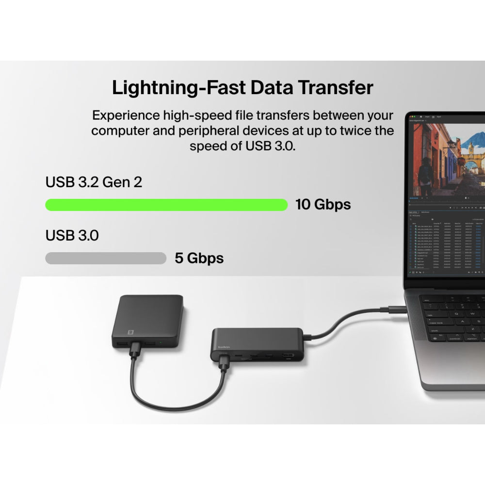 Belkin USB C Hub, 5-Port Hub w/ 4K HDMI Display @ 60Hz, 100W Power Delivery, Fast Data Transfer 10Gbps, USB C Multiport Adapter - Compatible with MacBook, iPad Pro, Chromebook, & More