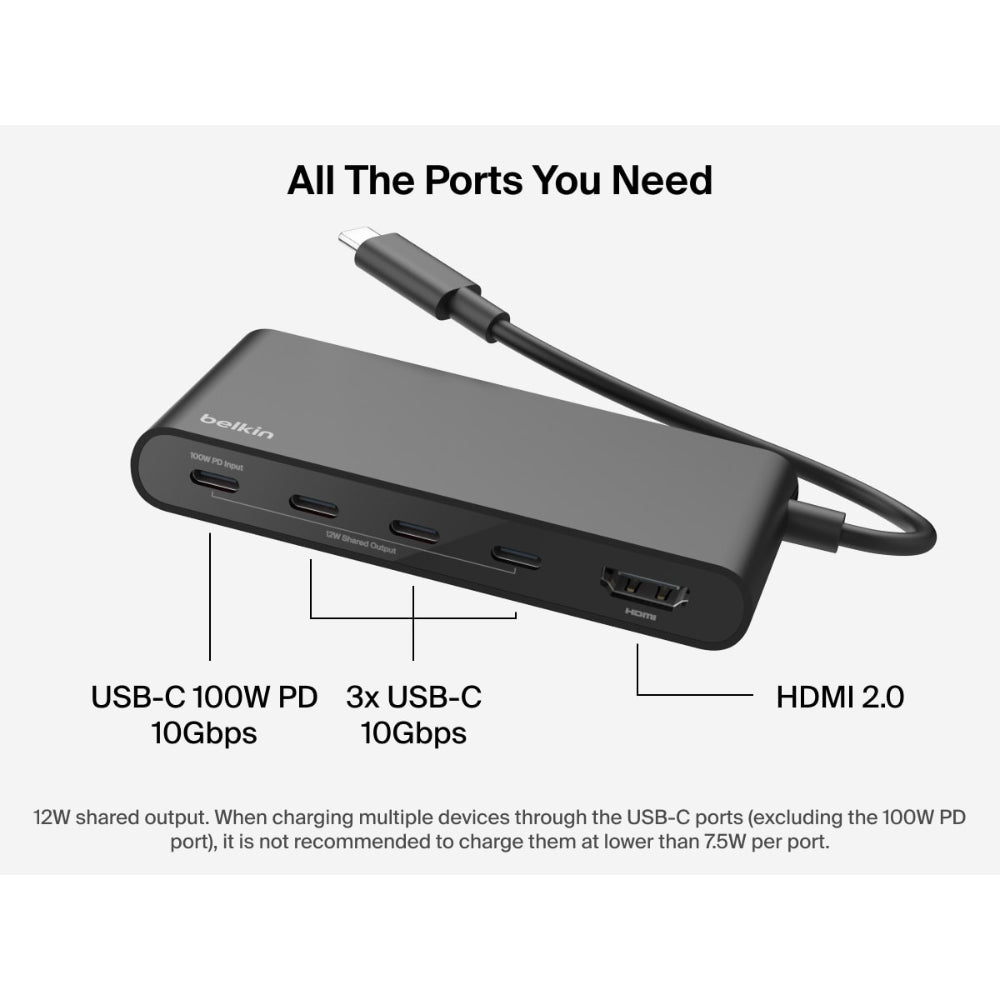 Belkin USB C Hub, 5-Port Hub w/ 4K HDMI Display @ 60Hz, 100W Power Delivery, Fast Data Transfer 10Gbps, USB C Multiport Adapter - Compatible with MacBook, iPad Pro, Chromebook, & More