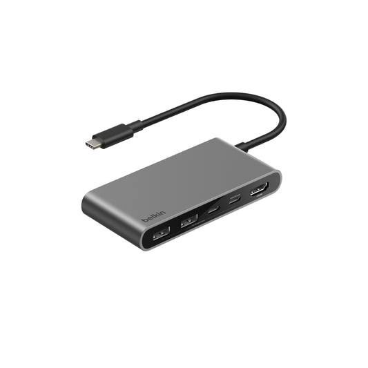 Belkin USB C Hub, 5-Port Hub w/ 4K HDMI Display @ 60Hz, 100W Power Delivery, Fast Data Transfer 5Gbps, USB C Multiport Adapter for MacBook, iPad Pro, Chromebook, & More - Upgraded HDMI 2.0 - Grey
