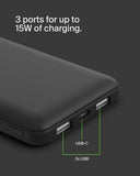 [OPEN BOX] BELKIN BoostCharge Power Bank 10K mAh 15W Quick Charge 2x USB-C, 2x USB-A Ports - Black