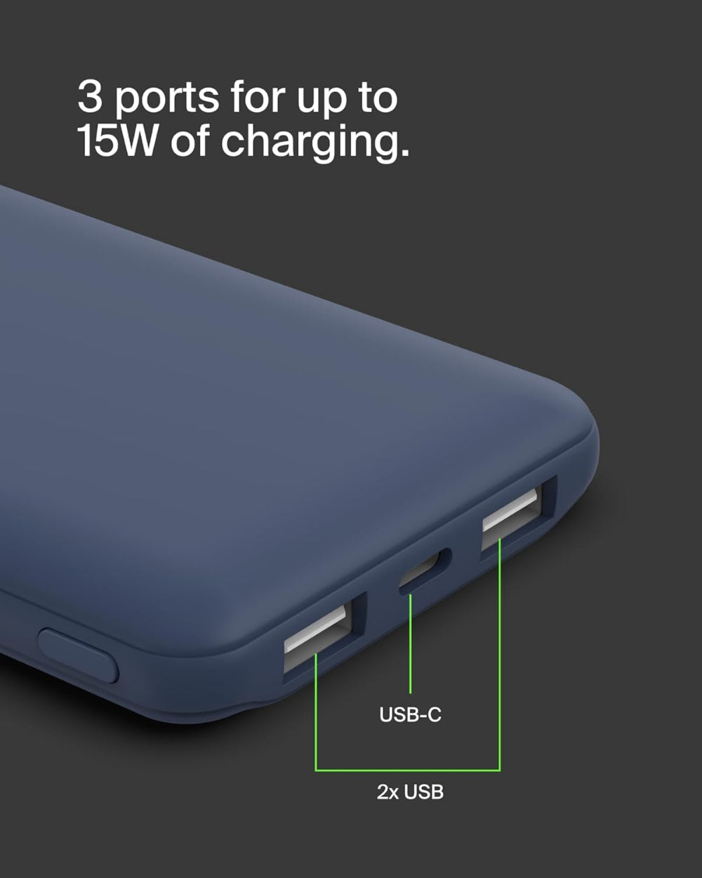 بنك طاقة بيلكين بوست تشارج بسعة 10000 مللي أمبير، شحن سريع بقوة 15 واط، منفذان USB-C، منفذان USB-A - أزرق