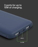 بنك طاقة بيلكين بوست تشارج بسعة 10000 مللي أمبير، شحن سريع بقوة 15 واط، منفذان USB-C، منفذان USB-A - أزرق