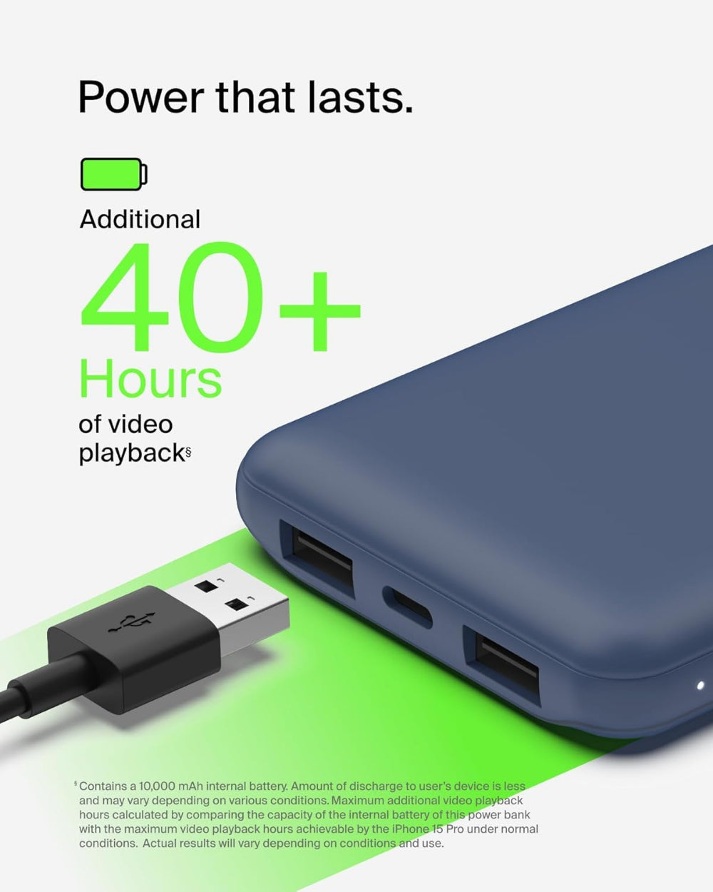بنك طاقة بيلكين بوست تشارج بسعة 10000 مللي أمبير، شحن سريع بقوة 15 واط، منفذان USB-C، منفذان USB-A - أزرق