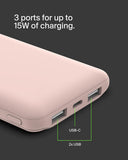 Belkin BoostCharge Power Bank 10K mAh - 15W Quick Charge 2xUSB-C, 2xUSB-A ports for Apple iPhone 12/11 Pro Max/12/11 Pro/12 Mini/12/11/XR/XS/X Max/8/8 Plus iPad Pro/iPad Mini - Rosegold