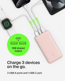 Belkin BoostCharge Power Bank 10K mAh - 15W Quick Charge 2xUSB-C, 2xUSB-A ports for Apple iPhone 12/11 Pro Max/12/11 Pro/12 Mini/12/11/XR/XS/X Max/8/8 Plus iPad Pro/iPad Mini - Rosegold
