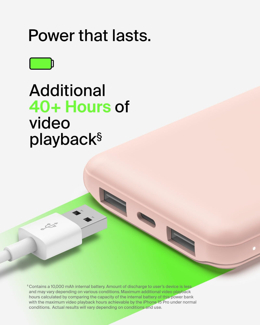 Belkin BoostCharge Power Bank 10K mAh - 15W Quick Charge 2xUSB-C, 2xUSB-A ports for Apple iPhone 12/11 Pro Max/12/11 Pro/12 Mini/12/11/XR/XS/X Max/8/8 Plus iPad Pro/iPad Mini - Rosegold