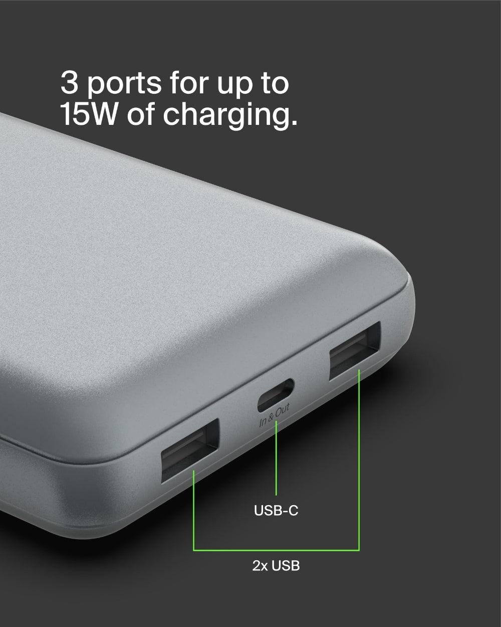 باور بانك بيلكين 20 كيلو أوم 15 واط، منفذ USB-C للإدخال، منفذ USB-A للإخراج، لون رمادي فلكي