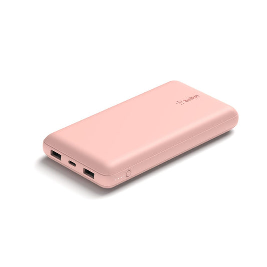 باور بانك بيلكين بوست تشارج 20 ألف 15 واط، منفذ USB-C واحد ومنفذان USB-A - ذهبي وردي
