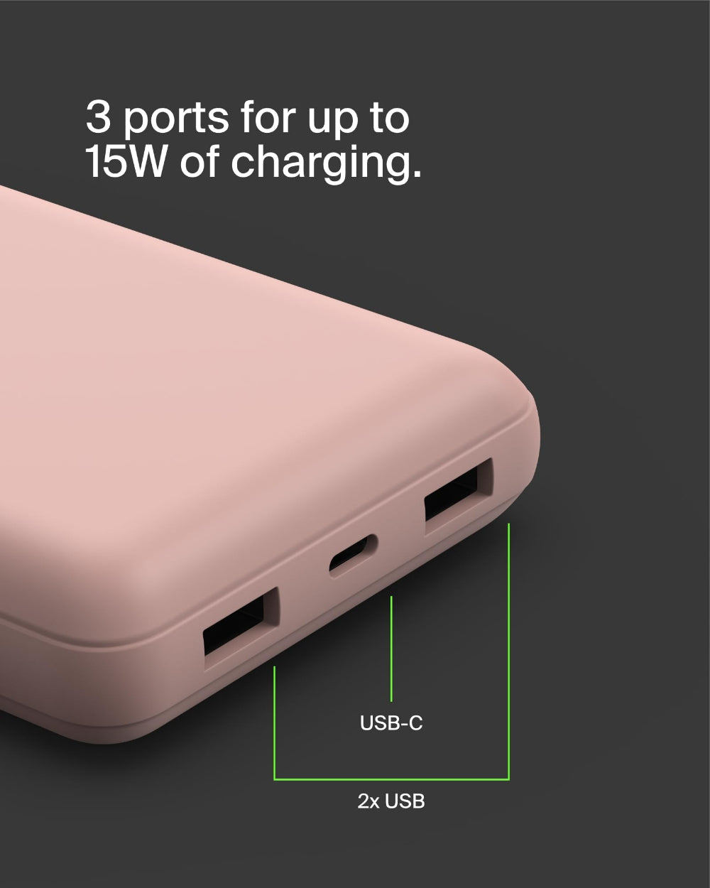 باور بانك بيلكين بوست تشارج 20 ألف 15 واط، منفذ USB-C واحد ومنفذان USB-A - ذهبي وردي