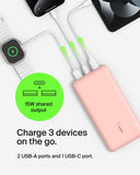 باور بانك بيلكين بوست تشارج 20 ألف 15 واط، منفذ USB-C واحد ومنفذان USB-A - ذهبي وردي