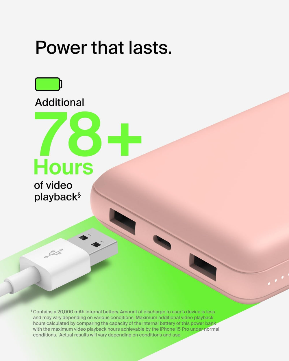 باور بانك بيلكين بوست تشارج 20 ألف 15 واط، منفذ USB-C واحد ومنفذان USB-A - ذهبي وردي