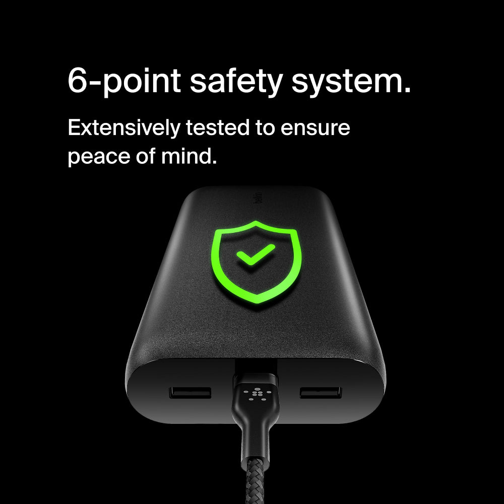 بنك طاقة بيلكين بوست تشارج بسعة 26 ألف مللي أمبير مع منافذ USB-C و USB-A للشحن السريع - أسود