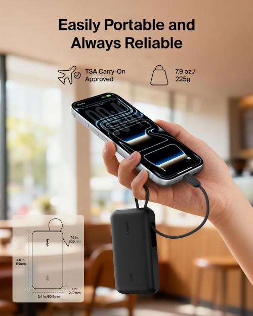 Belkin UltraCharge Power Bank 10K | 45W Fast Charging, 20cm Integrated USB-C Cable, Digital Display, for iOS, Android SmartPhones, Tablets, EarBuds, Sand