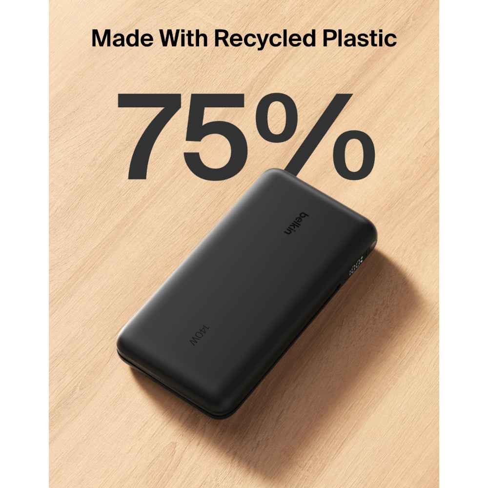 Belkin UltraCharge Pro Laptop Power Bank 25K | 158W Shared Output, Fast Charge Integrated 140W USB-C Cable, Digital Display, for MacBooks, Laptops, Tablets, SmartPhones, USB-C Devices, Black