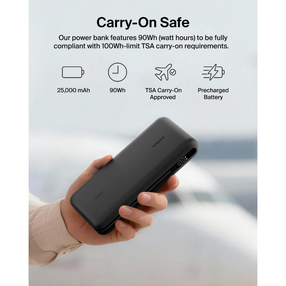 Belkin UltraCharge Pro Laptop Power Bank 25K | 158W Shared Output, Fast Charge Integrated 140W USB-C Cable, Digital Display, for MacBooks, Laptops, Tablets, SmartPhones, USB-C Devices, Black