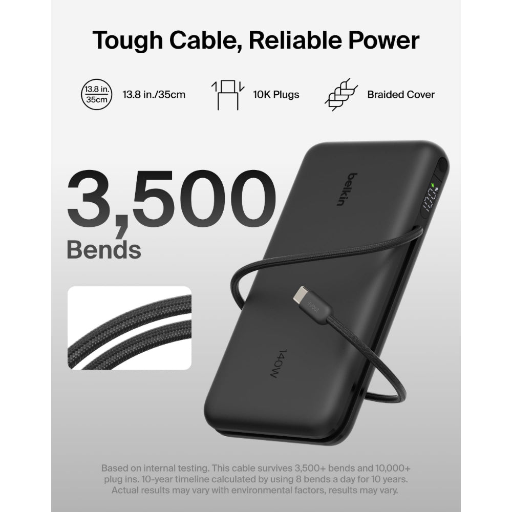 Belkin UltraCharge Pro Laptop Power Bank 25K | 158W Shared Output, Fast Charge Integrated 140W USB-C Cable, Digital Display, for MacBooks, Laptops, Tablets, SmartPhones, USB-C Devices, Black