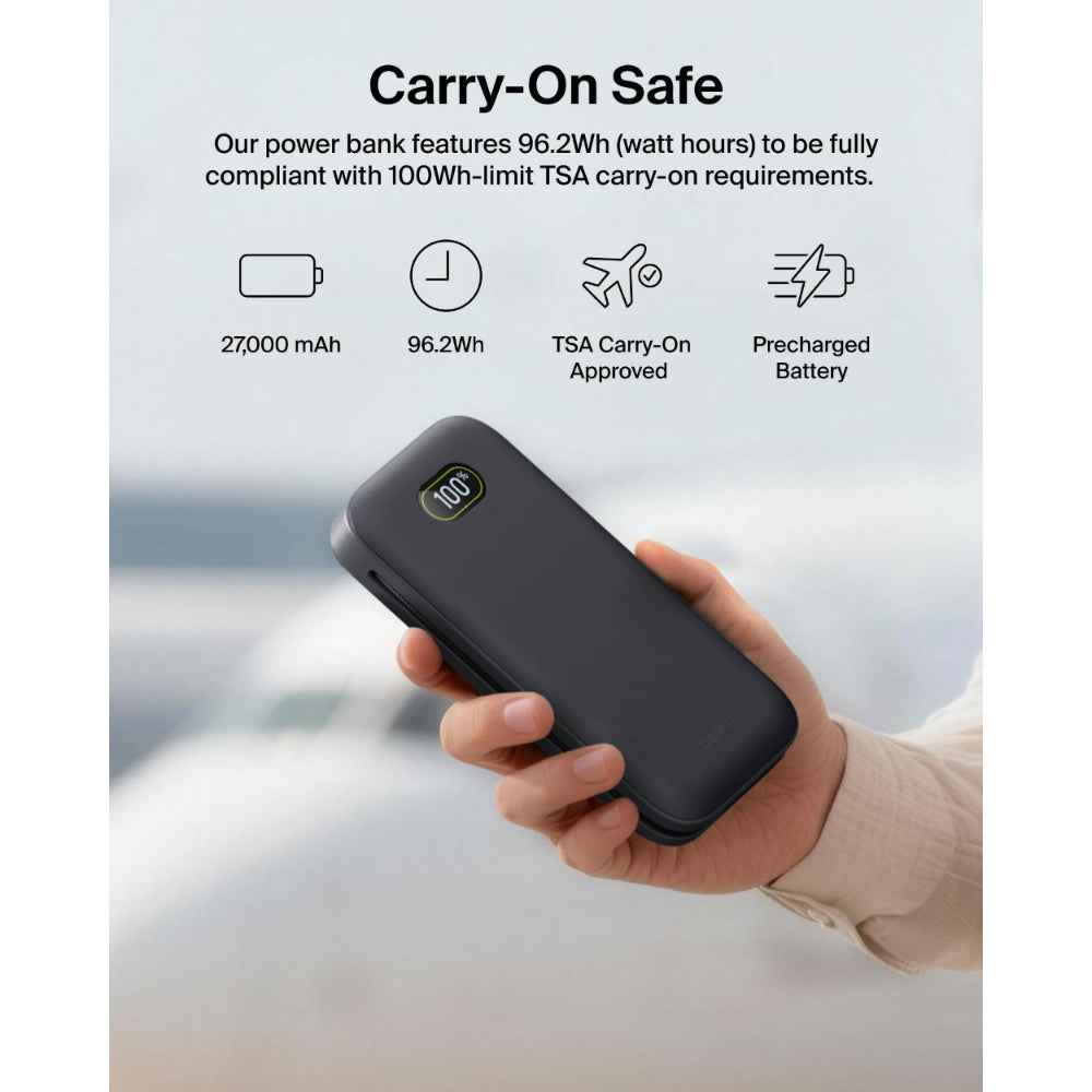 Belkin UltraCharge Pro Laptop Power Bank 25K | 158W Shared Output, Fast Charge Integrated 140W USB-C Cable, Digital Display, for MacBooks, Laptops, Tablets, SmartPhones, USB-C Devices, Charcoal