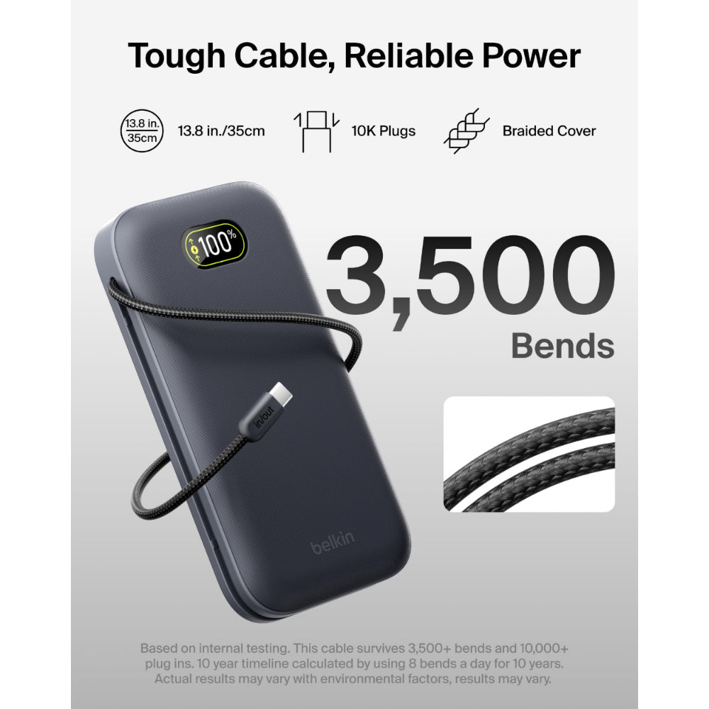Belkin UltraCharge Pro Laptop Power Bank 25K | 158W Shared Output, Fast Charge Integrated 140W USB-C Cable, Digital Display, for MacBooks, Laptops, Tablets, SmartPhones, USB-C Devices, Charcoal
