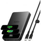 Belkin Ultracharge Pro Power Bank 10K 60W | Boostsolid Cell Technology, Compact Tsa Approved, Digital Display, Usb-C Fast Charging, For Smartphones, Tablets, Earbuds, Black Metallic