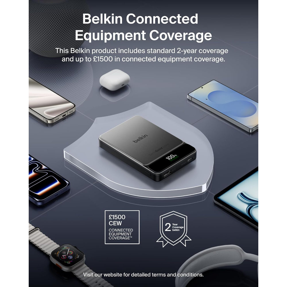 Belkin Ultracharge Pro Power Bank 10K 60W | Boostsolid Cell Technology, Compact Tsa Approved, Digital Display, Usb-C Fast Charging, For Smartphones, Tablets, Earbuds, Black Metallic