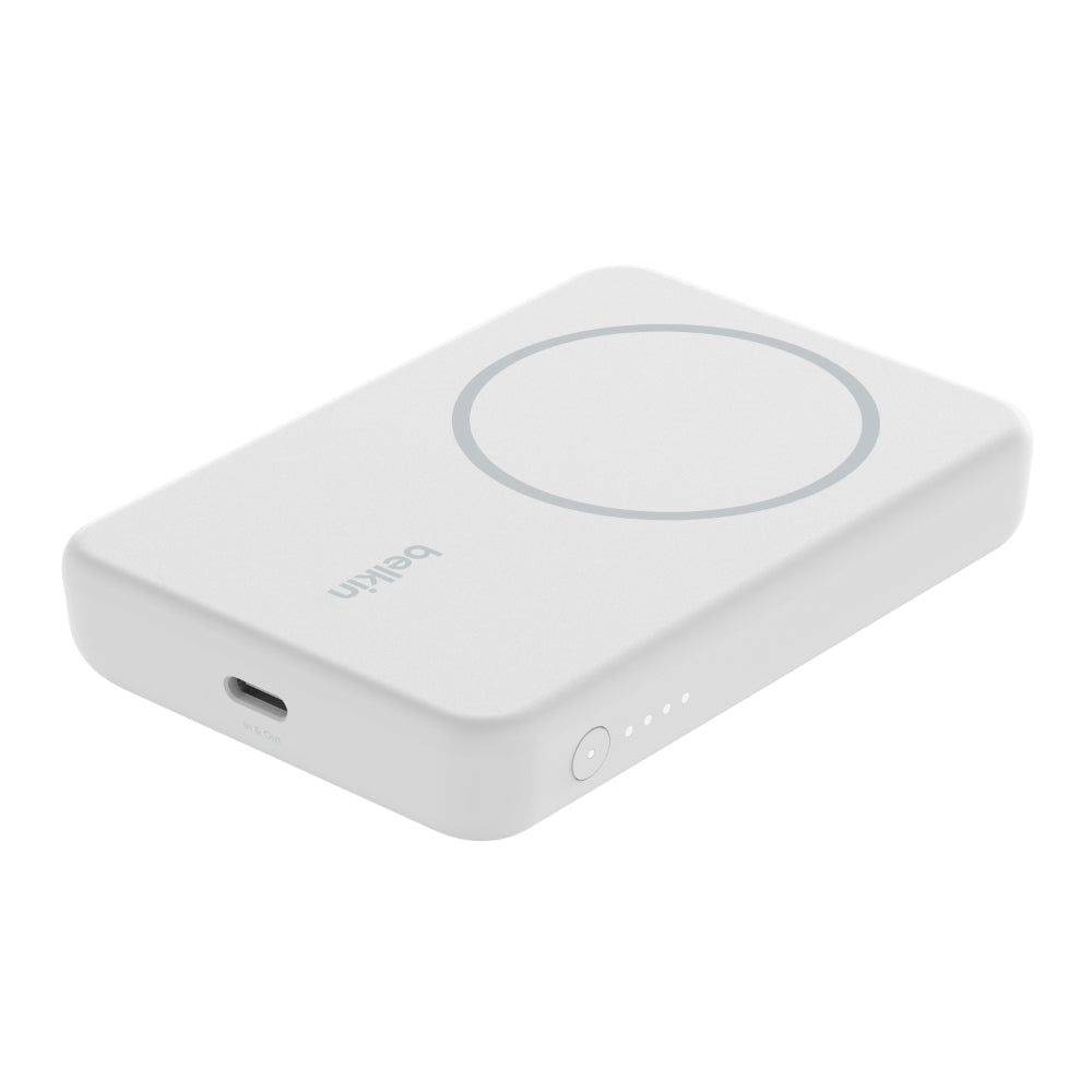 BELKIN BoostCharge Magnetic Wireless Power Bank 5K mAh MagSafe Compatible with Kick Stand - White