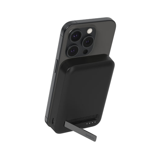 BELKIN Magnetic Qi2 Wireless Power Bank 8KmAh + Kick Stand| 15W MagSafe Portable Charger,Movies, Video Call, NightStand, for Apple iPhone 16/15/14/13/12 Series, S25/24/23 Ultra, iOS & Android - Black