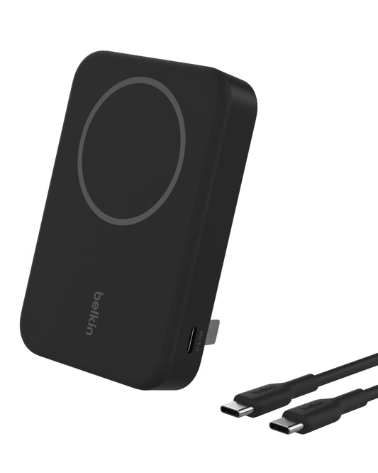 BELKIN Magnetic Qi2 Wireless Power Bank 10KmAh + Kick Stand| 15W MagSafe Portable Charger,Movies, Video Call, NightStand, for Apple iPhone 16/15/14/13/12 Series, S25/24/23 Ultra, iOS & Android - Black