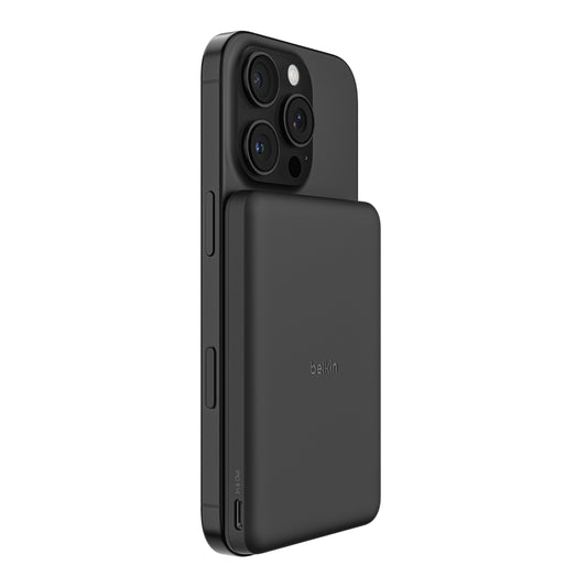 Belkin Slim Magnetic Power Bank 5K| Thin, Portable MagSafe Wireless & USB-C Charger, Strong Magnet, Pocket-Sized Power for iPhone & USB-C Devices, TSA Approved - Black